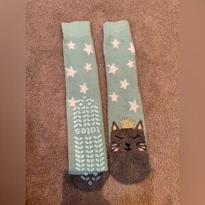 Totes Kids' Starry Cat Socks - Green and Gold
